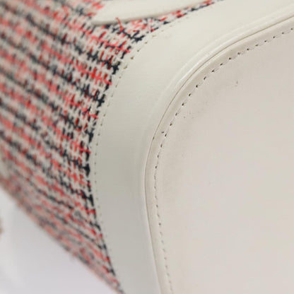 CHANEL Vanity Cosmetic Pouch Tweed Leather 2way Red White CC 108914A