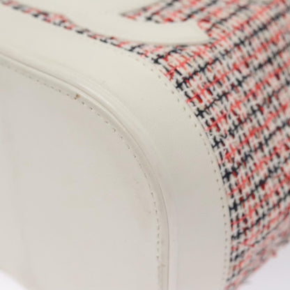 CHANEL Vanity Cosmetic Pouch Tweed Leather 2way Red White CC 108914A