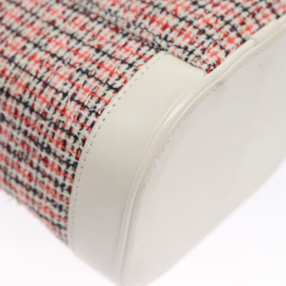 CHANEL Vanity Cosmetic Pouch Tweed Leather 2way Red White CC 108914A