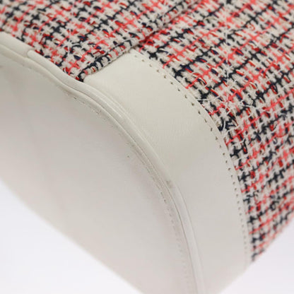 CHANEL Vanity Cosmetic Pouch Tweed Leather 2way Red White CC 108914A