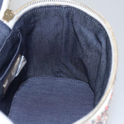CHANEL Vanity Cosmetic Pouch Tweed Leather 2way Red White CC 108914A