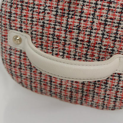 CHANEL Vanity Cosmetic Pouch Tweed Leather 2way Red White CC 108914A