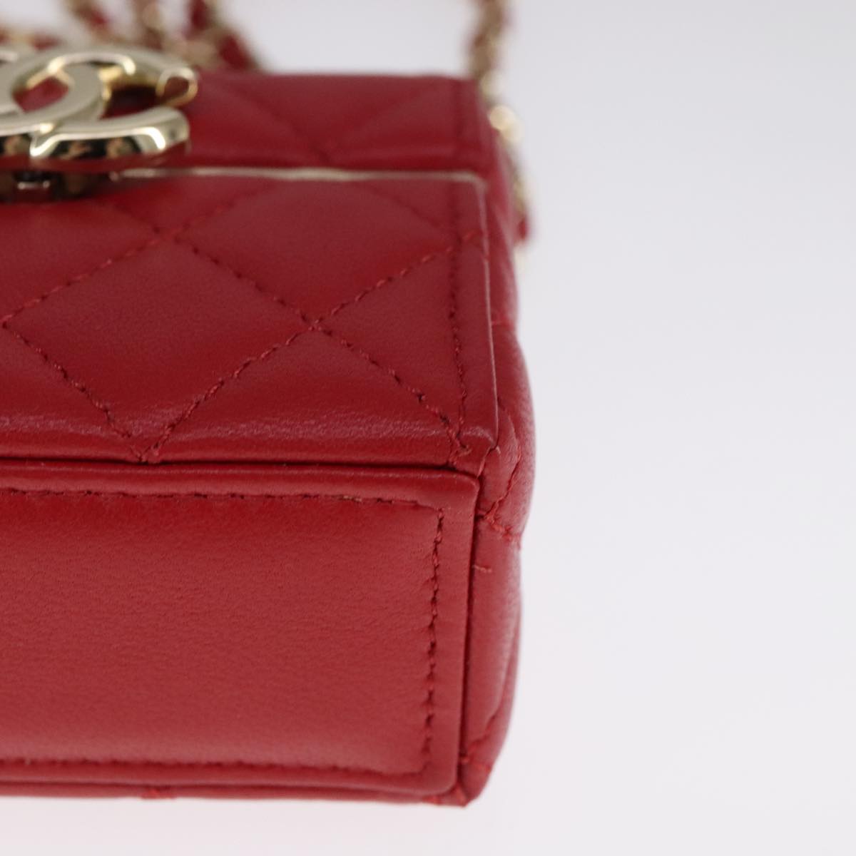 CHANEL Small Box Matelasse Chain Pouch Lamb Skin Red CC 108916A