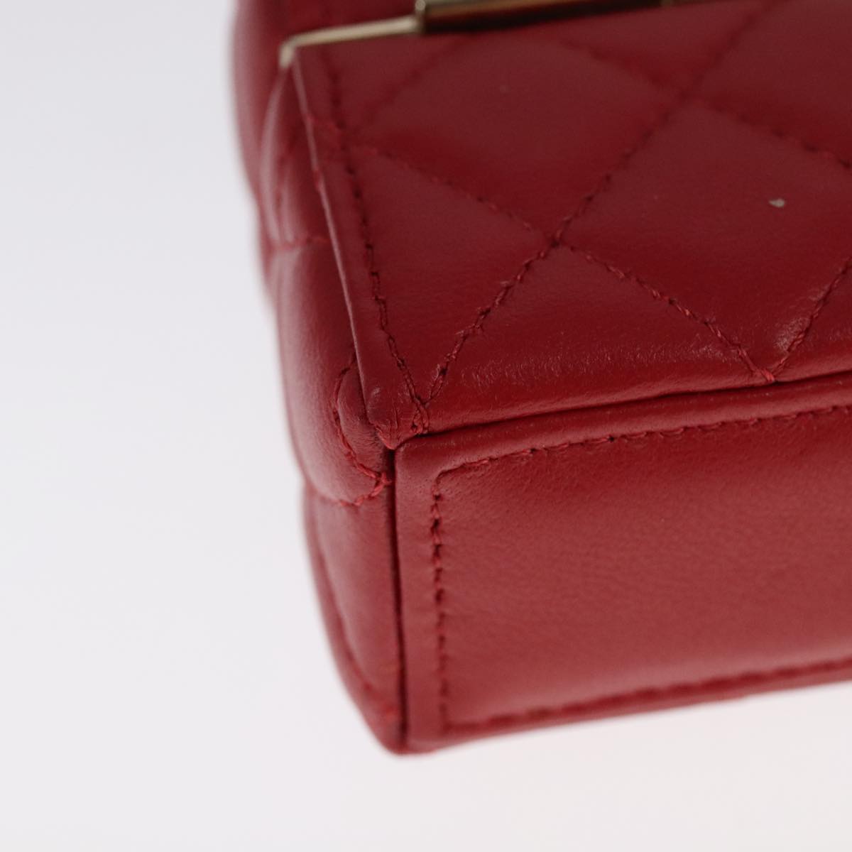 CHANEL Small Box Matelasse Chain Pouch Lamb Skin Red CC 108916A