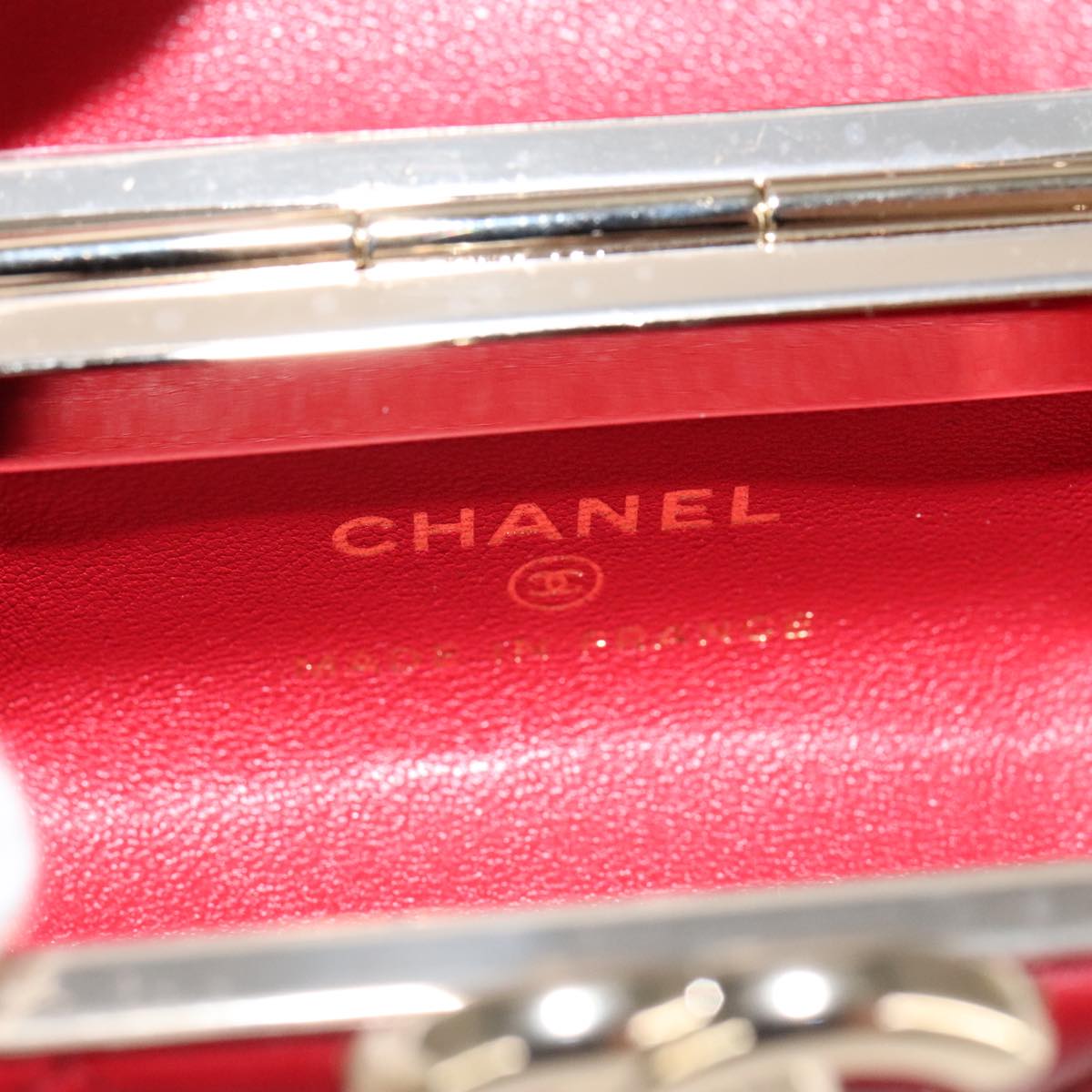CHANEL Small Box Matelasse Chain Pouch Lamb Skin Red CC 108916A