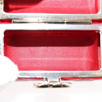 CHANEL Small Box Matelasse Chain Pouch Lamb Skin Red CC 108916A
