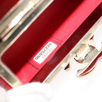 CHANEL Small Box Matelasse Chain Pouch Lamb Skin Red CC 108916A