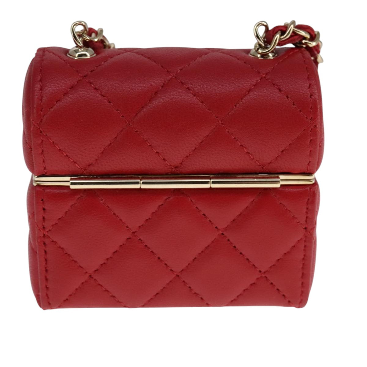 CHANEL Small Box Matelasse Chain Pouch Lamb Skin Red CC 108916A