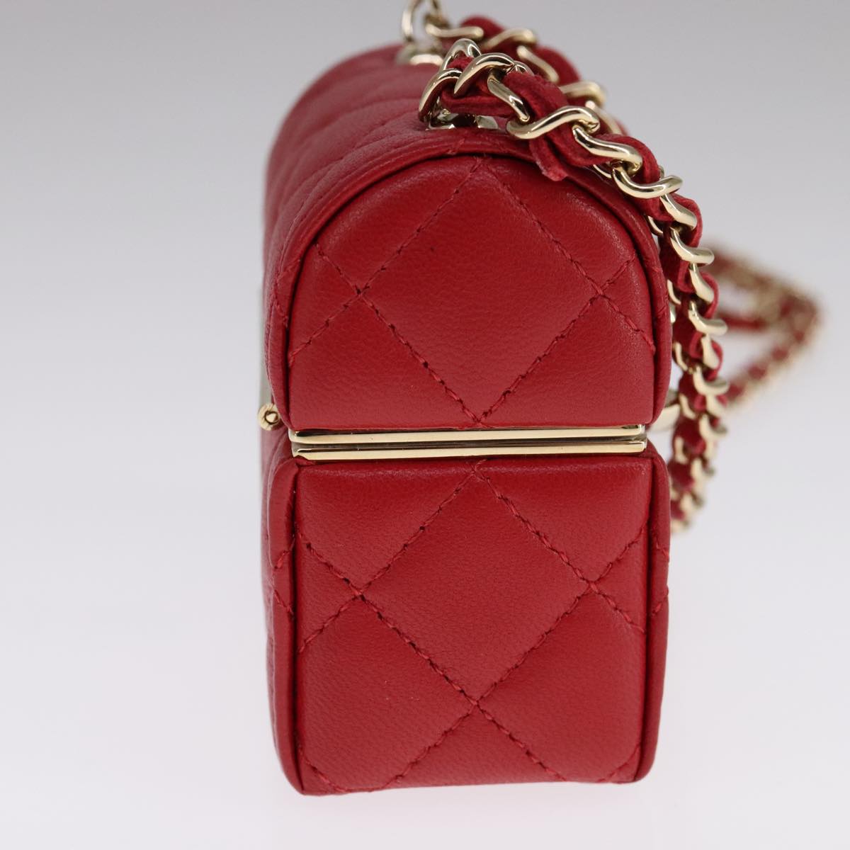 CHANEL Small Box Matelasse Chain Pouch Lamb Skin Red CC 108916A