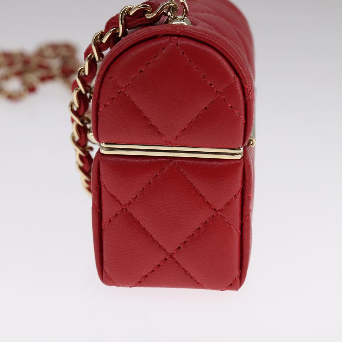 CHANEL Small Box Matelasse Chain Pouch Lamb Skin Red CC 108916A