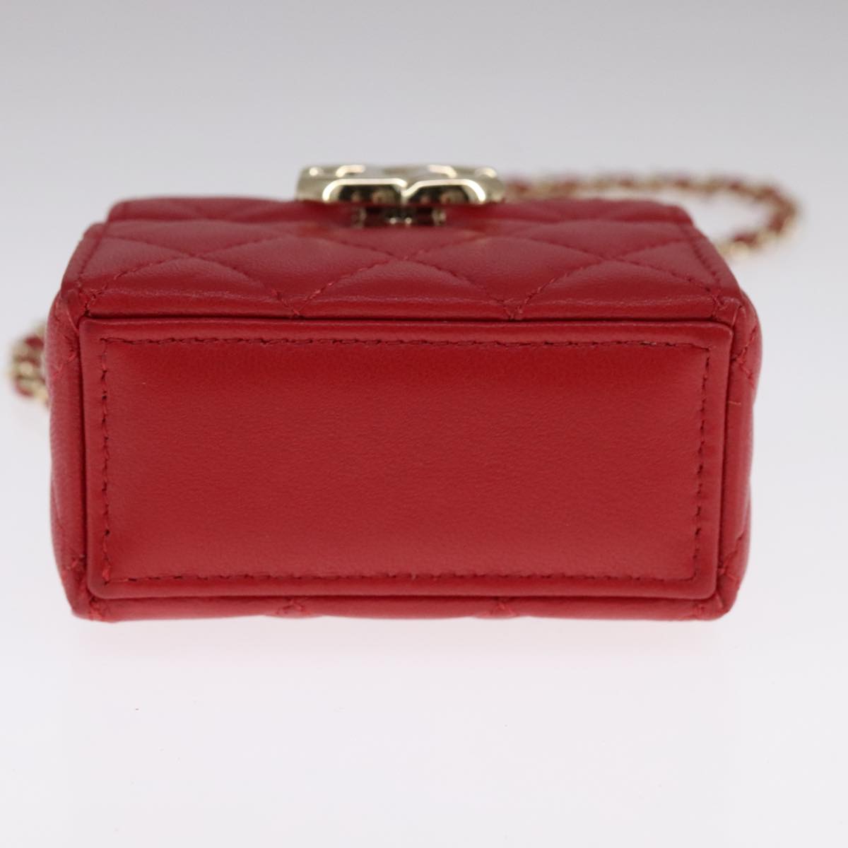 CHANEL Small Box Matelasse Chain Pouch Lamb Skin Red CC 108916A