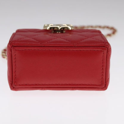 CHANEL Small Box Matelasse Chain Pouch Lamb Skin Red CC 108916A