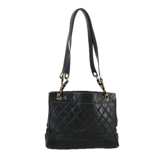 CHANEL Matelasse Chain Shoulder Bag Leather Gold Black CC 108965