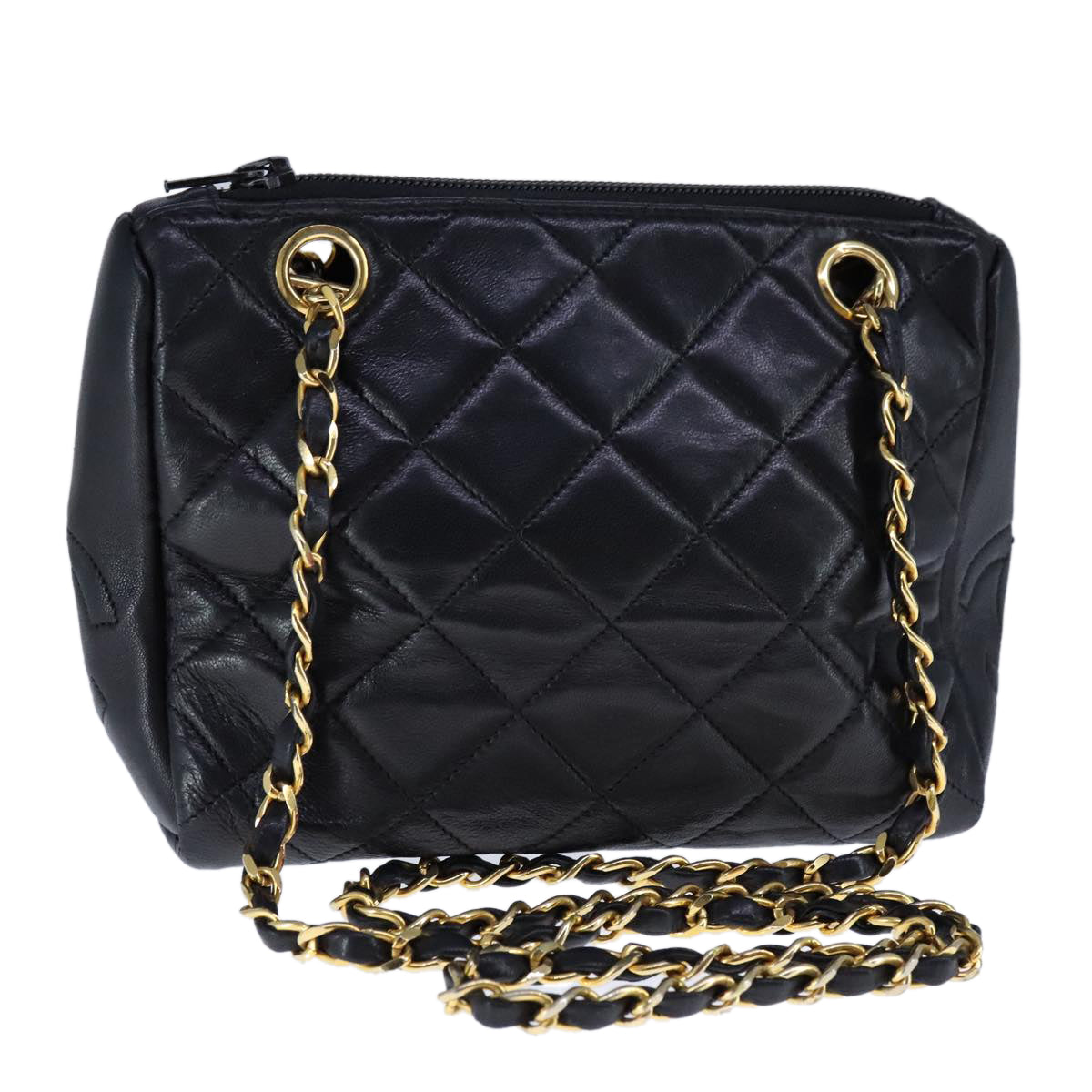 CHANEL Matelasse Chain Shoulder Bag Lamb Skin Black Gold CC 109056