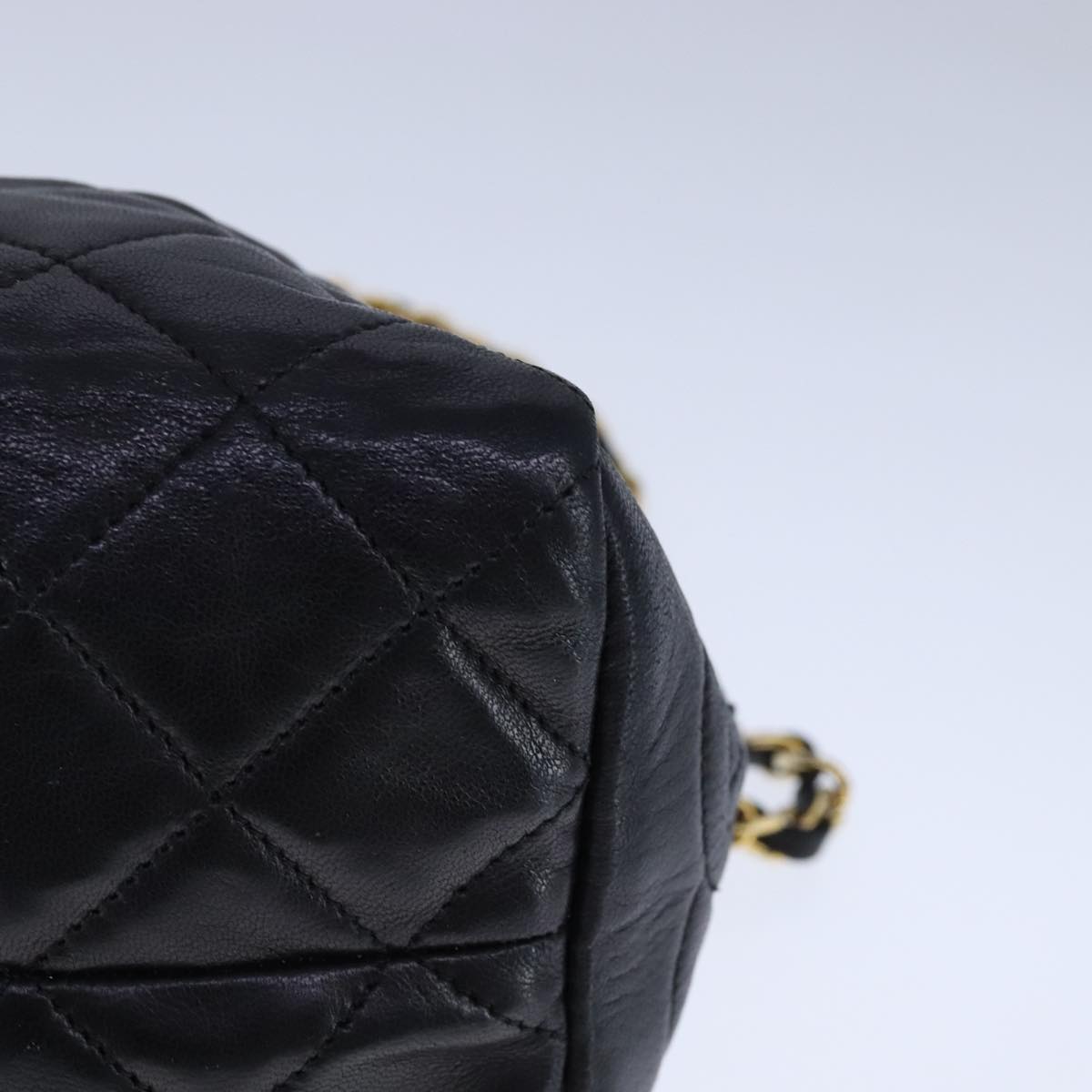 CHANEL Matelasse Chain Shoulder Bag Lamb Skin Black Gold CC 109056