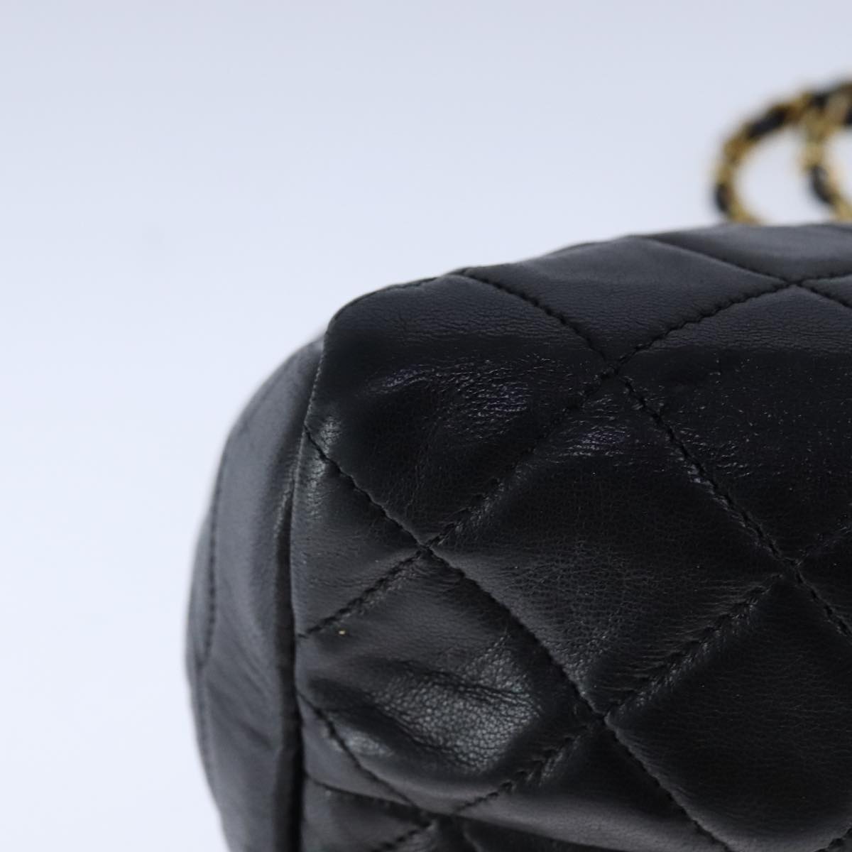 CHANEL Matelasse Chain Shoulder Bag Lamb Skin Black Gold CC 109056