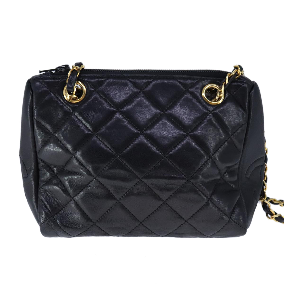 CHANEL Matelasse Chain Shoulder Bag Lamb Skin Black Gold CC 109056