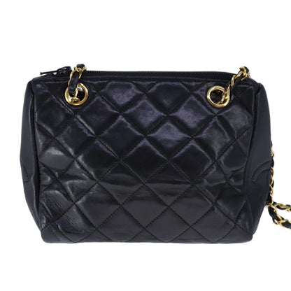 CHANEL Matelasse Chain Shoulder Bag Lamb Skin Black Gold CC 109056