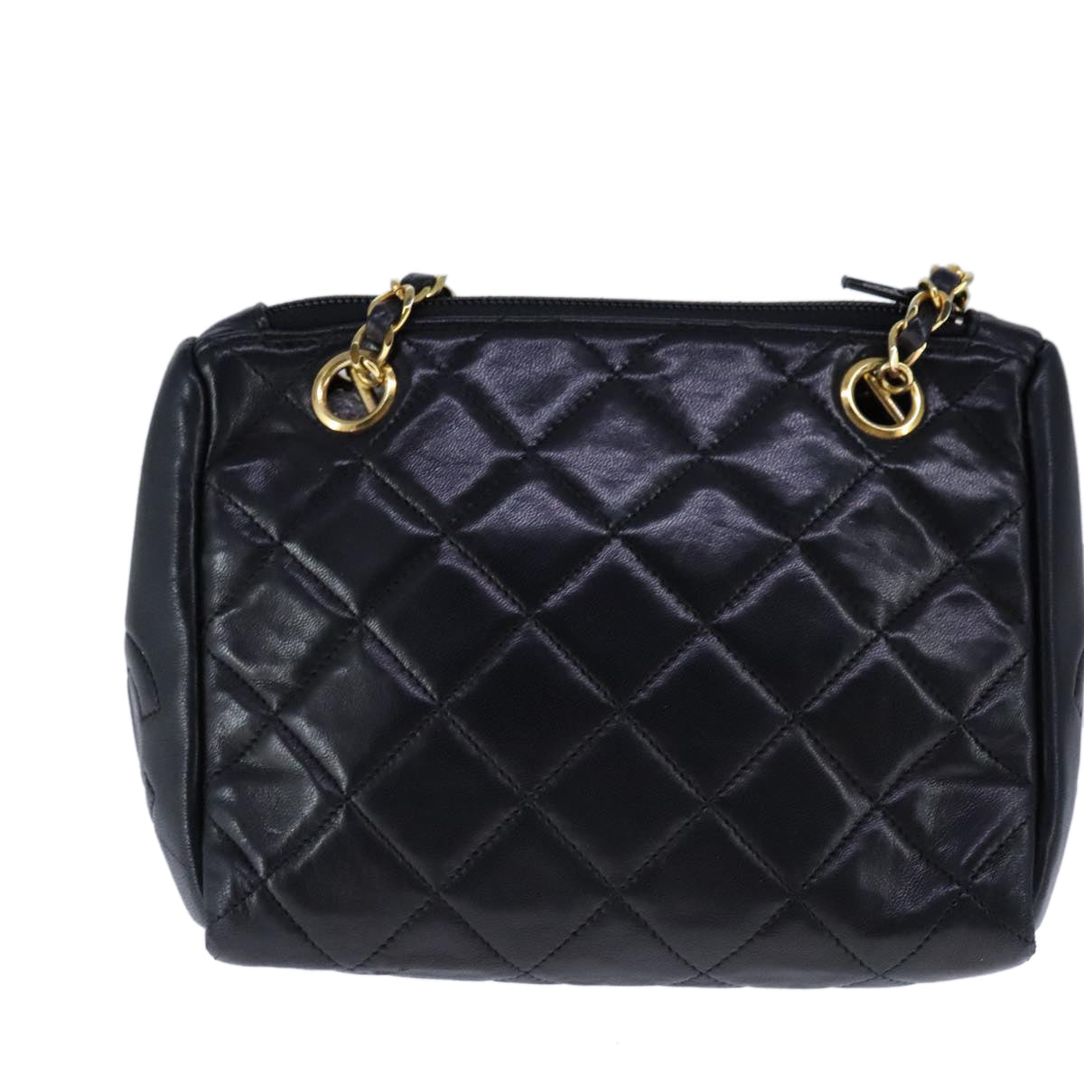 CHANEL Matelasse Chain Shoulder Bag Lamb Skin Black Gold CC 109056
