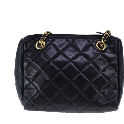 CHANEL Matelasse Chain Shoulder Bag Lamb Skin Black Gold CC 109056