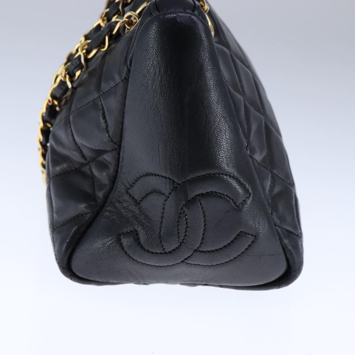 CHANEL Matelasse Chain Shoulder Bag Lamb Skin Black Gold CC 109056