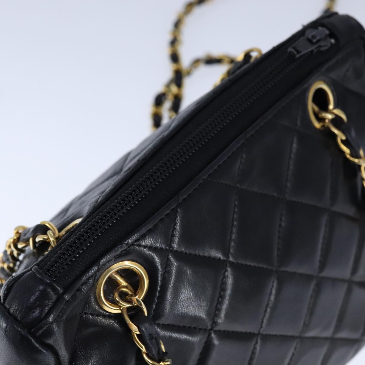 CHANEL Matelasse Chain Shoulder Bag Lamb Skin Black Gold CC 109056