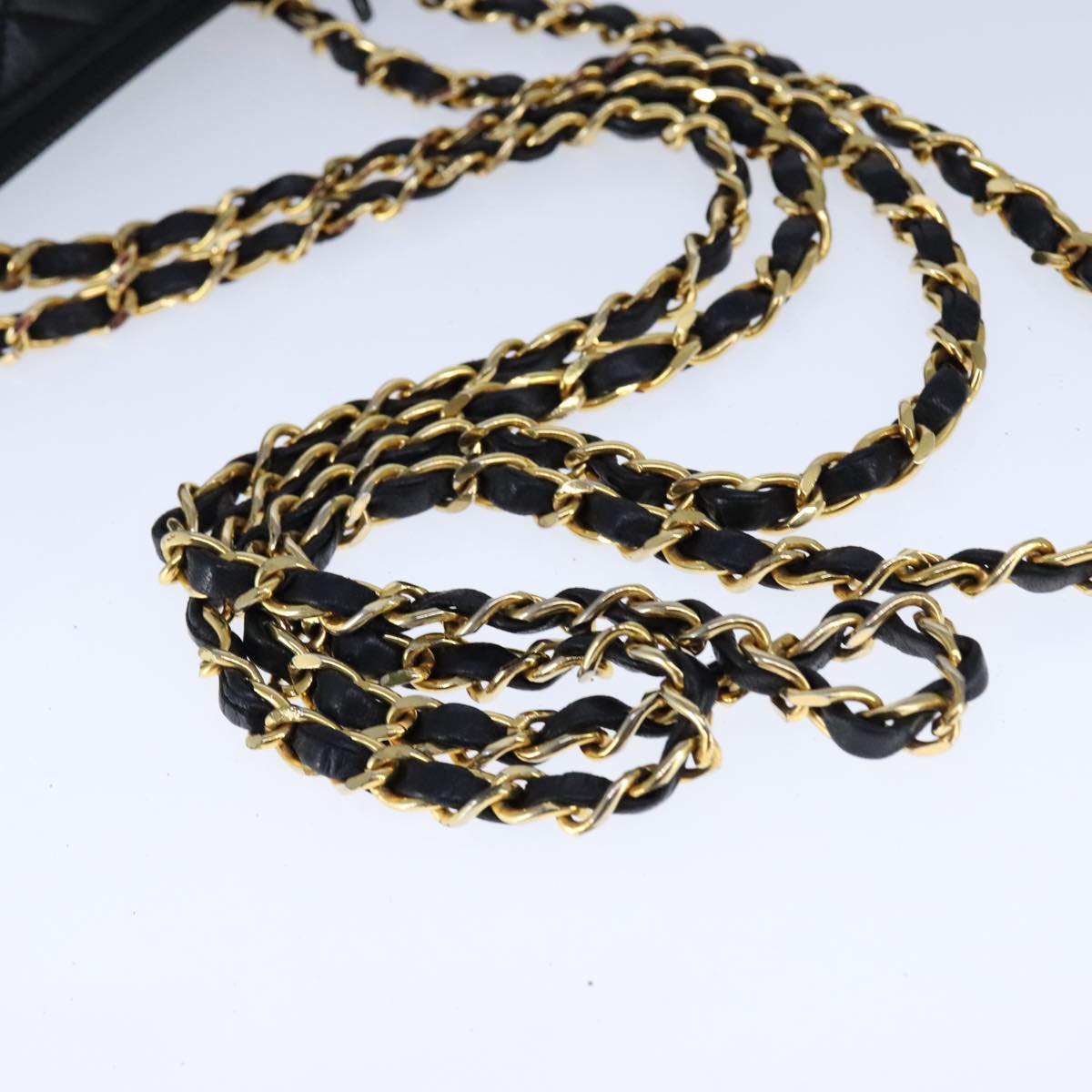 CHANEL Matelasse Chain Shoulder Bag Lamb Skin Black Gold CC 109056