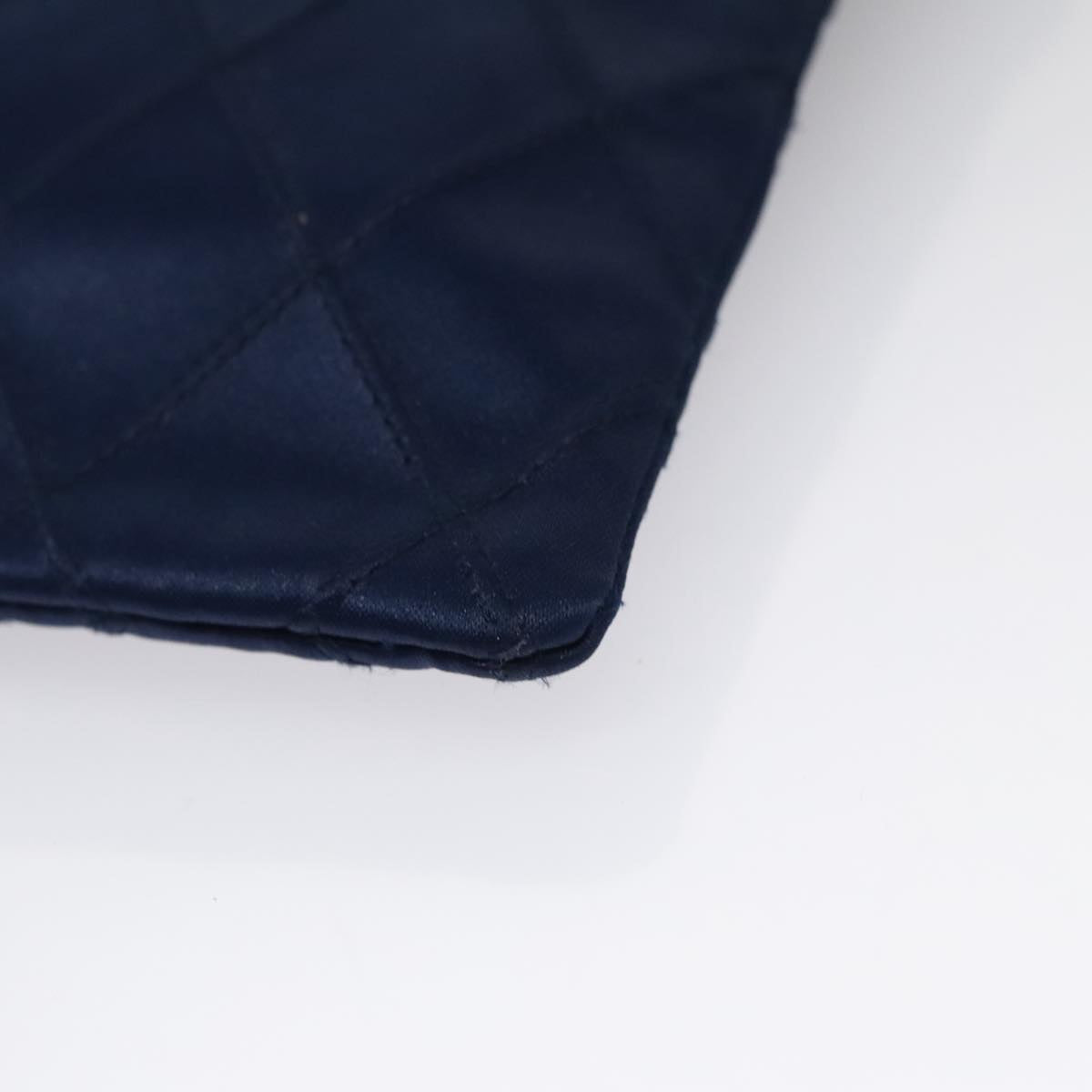 CHANEL Matelasse Hand Bag Satin Blue Gold CC 109061