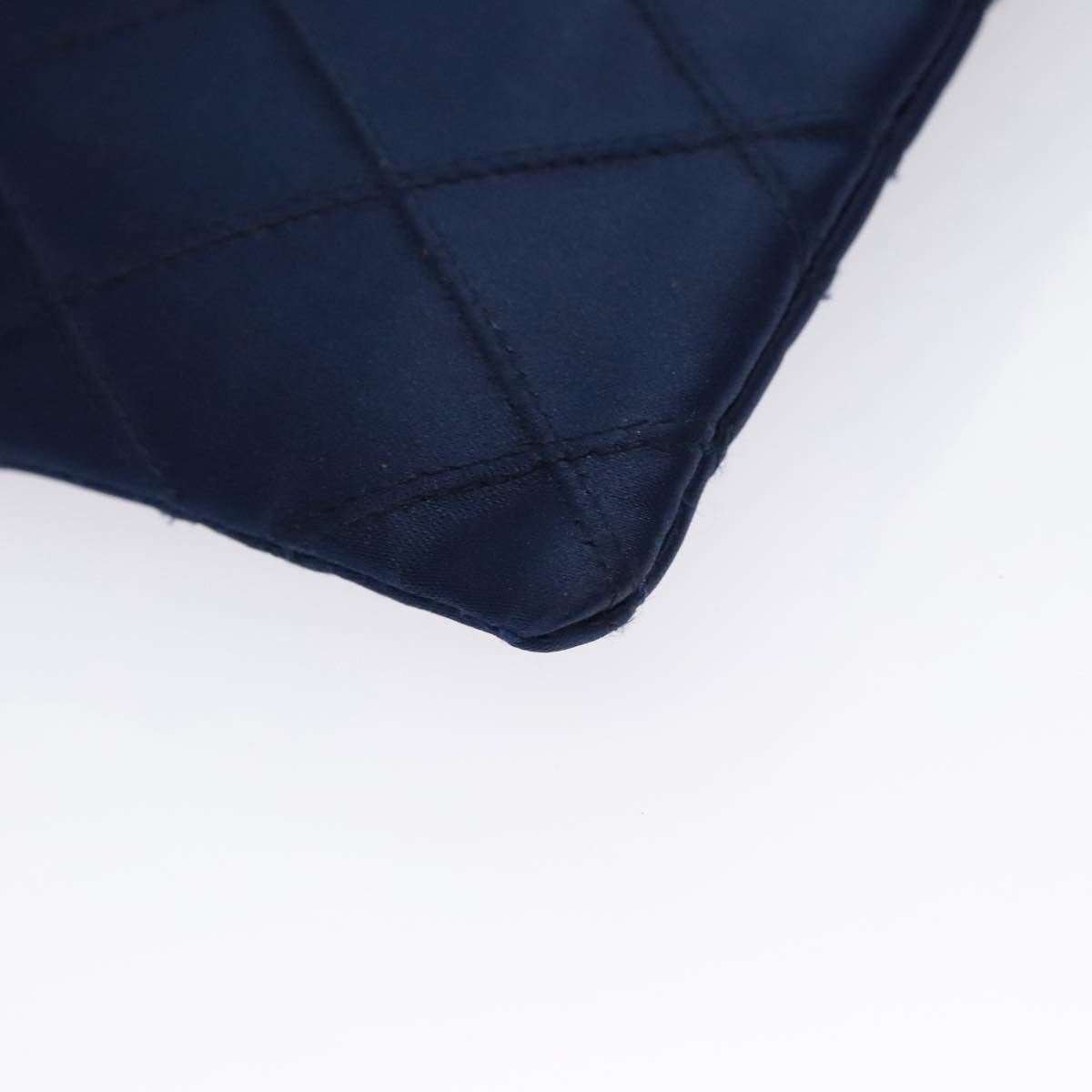 CHANEL Matelasse Hand Bag Satin Blue Gold CC 109061