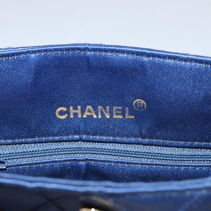 CHANEL Matelasse Hand Bag Satin Blue Gold CC 109061