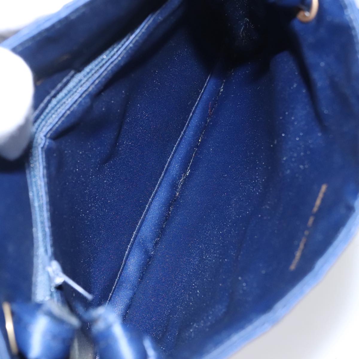 CHANEL Matelasse Hand Bag Satin Blue Gold CC 109061