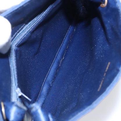 CHANEL Matelasse Hand Bag Satin Blue Gold CC 109061