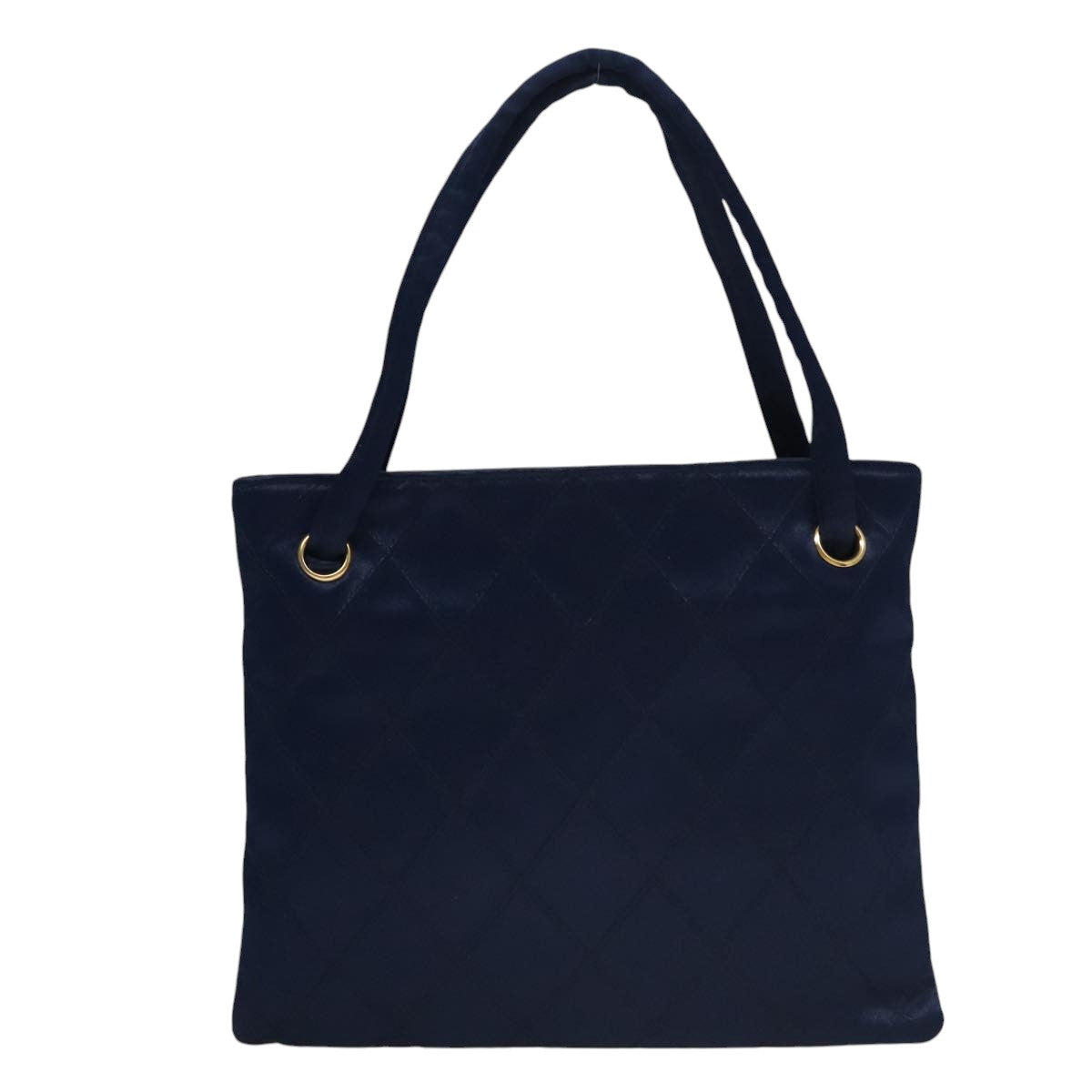 CHANEL Matelasse Hand Bag Satin Blue Gold CC 109061