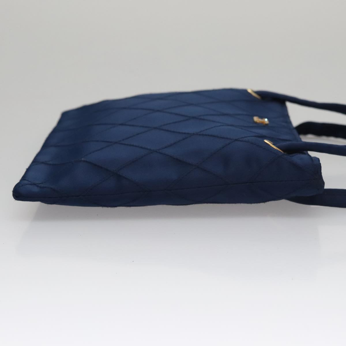 CHANEL Matelasse Hand Bag Satin Blue Gold CC 109061