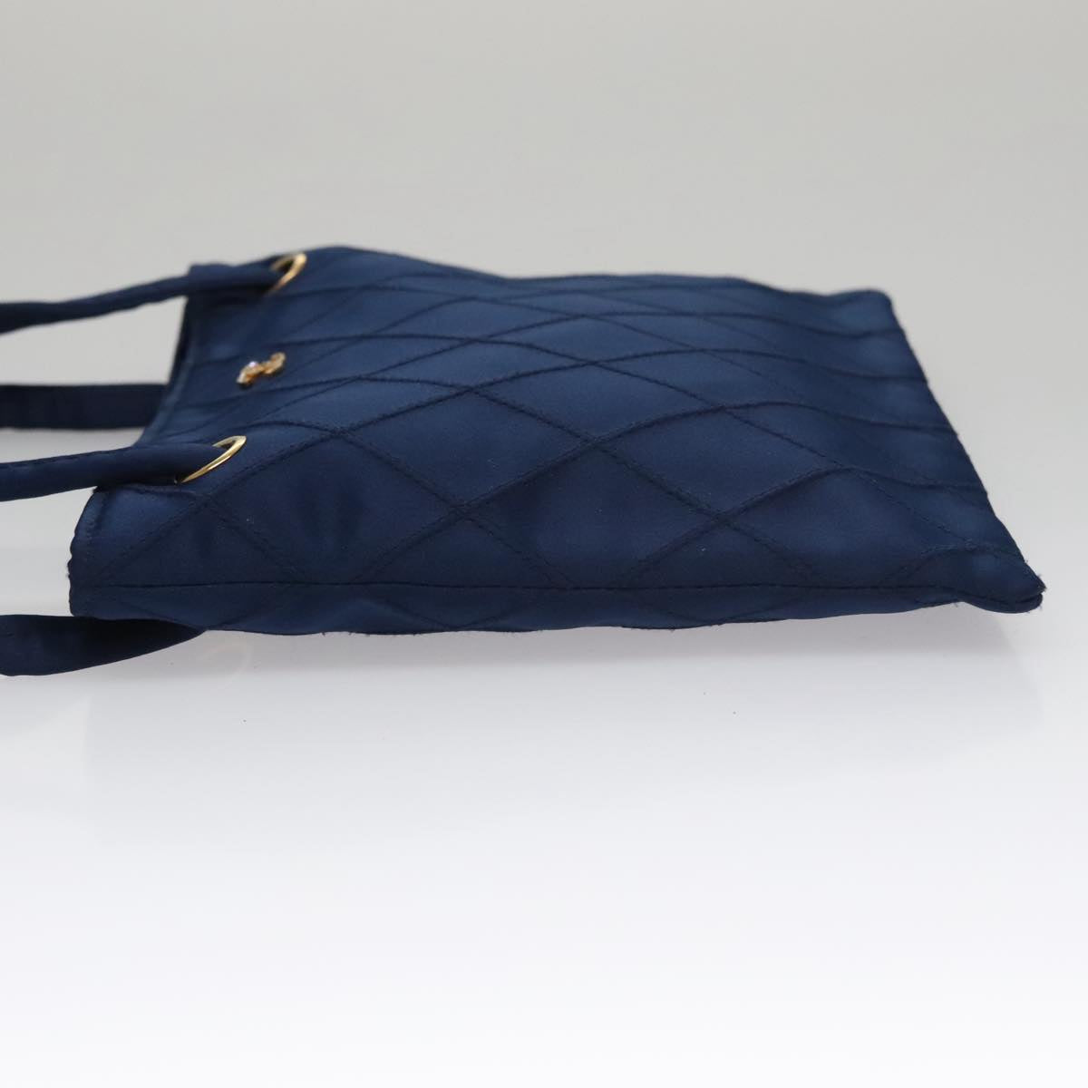 CHANEL Matelasse Hand Bag Satin Blue Gold CC 109061