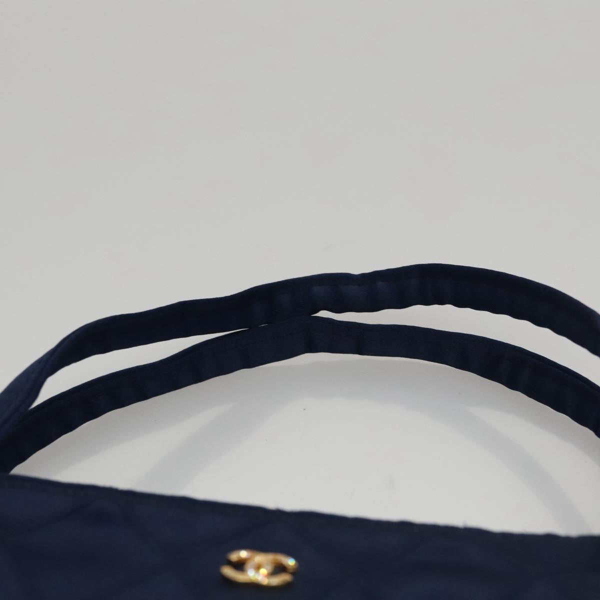 CHANEL Matelasse Hand Bag Satin Blue Gold CC 109061