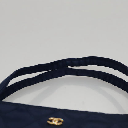 CHANEL Matelasse Hand Bag Satin Blue Gold CC 109061