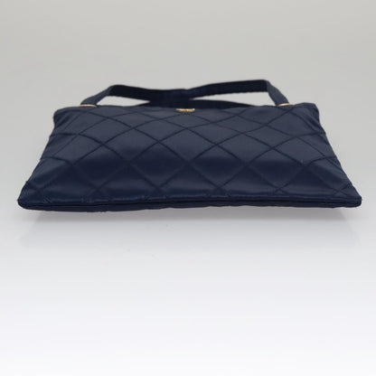 CHANEL Matelasse Hand Bag Satin Blue Gold CC 109061