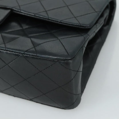 CHANEL Matelasse 25 Double Flap Chain Bag Lamb Skin Black Gold CC 109063A