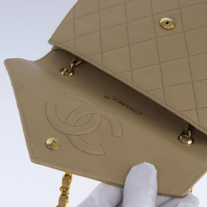 CHANEL Matelasse Big COCO Mark Chain Bag Lamb Skin Beige Gold CC 109065