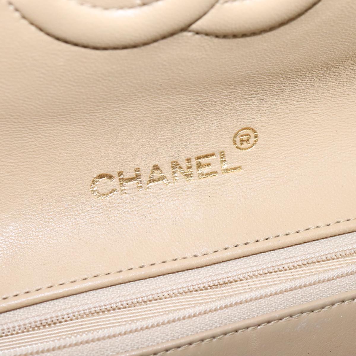 CHANEL Matelasse Big COCO Mark Chain Bag Lamb Skin Beige Gold CC 109065