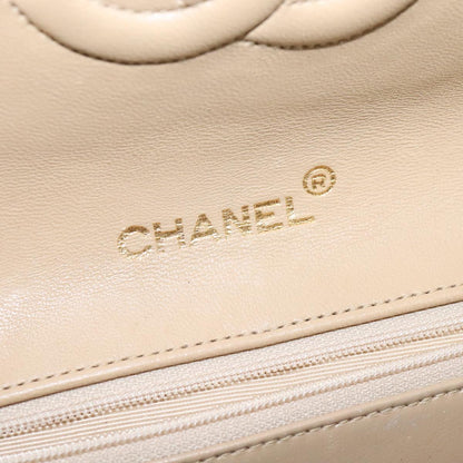 CHANEL Matelasse Big COCO Mark Chain Bag Lamb Skin Beige Gold CC 109065