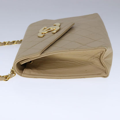 CHANEL Matelasse Big COCO Mark Chain Bag Lamb Skin Beige Gold CC 109065