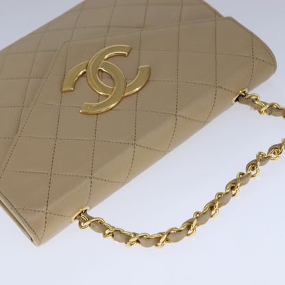 CHANEL Matelasse Big COCO Mark Chain Bag Lamb Skin Beige Gold CC 109065
