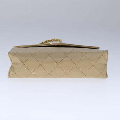 CHANEL Matelasse Big COCO Mark Chain Bag Lamb Skin Beige Gold CC 109065