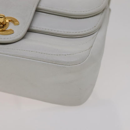 CHANEL Mademoiselle Double Flap Chain Bag Lamb Skin White Gold CC 109066