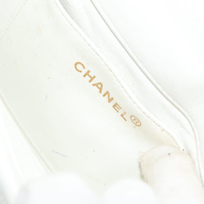 CHANEL Mademoiselle Double Flap Chain Bag Lamb Skin White Gold CC 109066