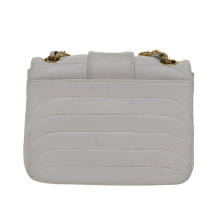 CHANEL Mademoiselle Double Flap Chain Bag Lamb Skin White Gold CC 109066
