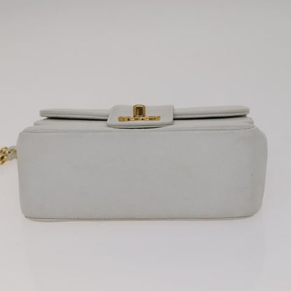 CHANEL Mademoiselle Double Flap Chain Bag Lamb Skin White Gold CC 109066