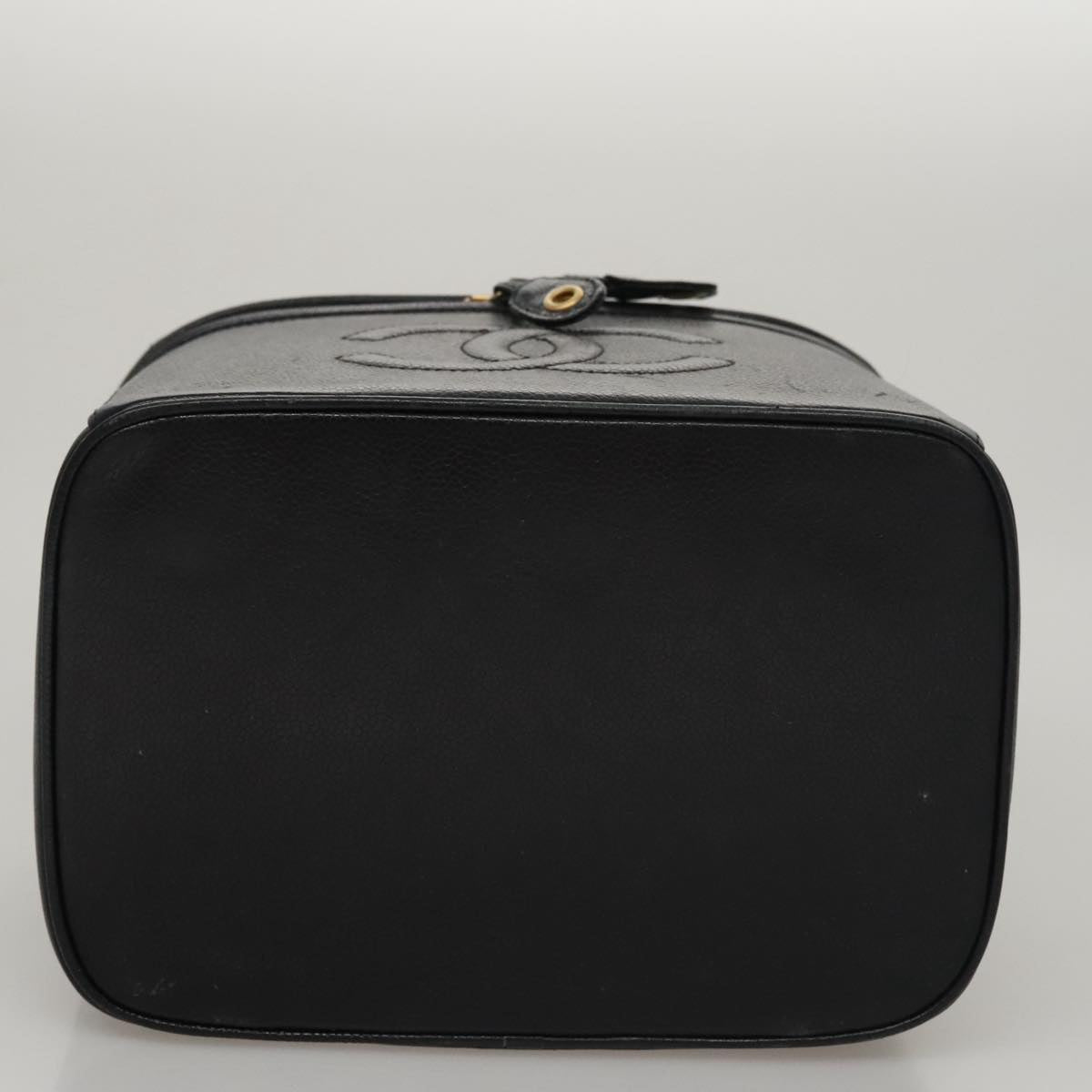 CHANEL Vanity COCO Mark Cosmetic Pouch Caviar Skin Black Gold CC 109190